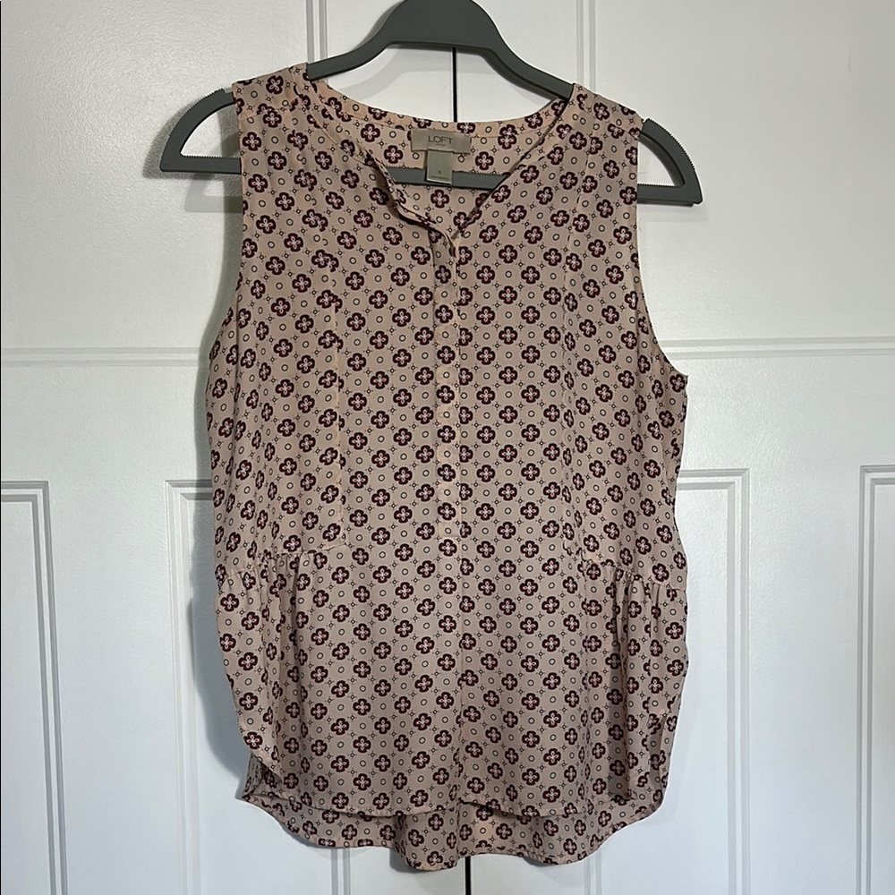 LOFT Light Pink and Maroon Blouse with Flowy Fabric